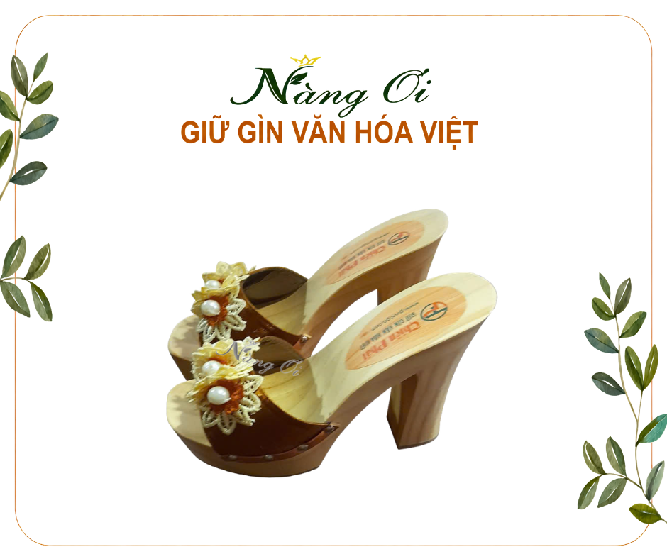 guốc gỗ gỗ thông gót trụ cao 12cm